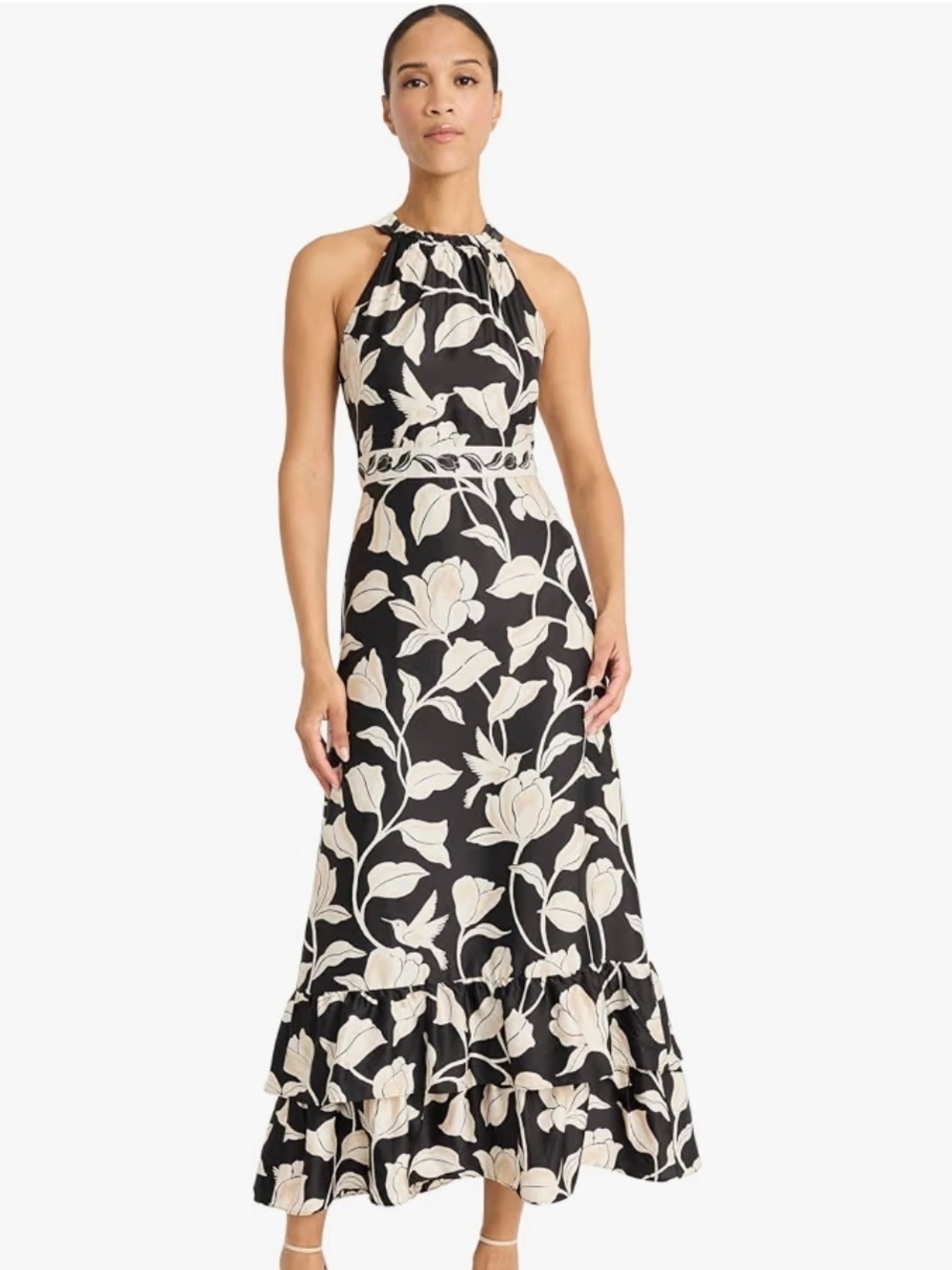 Maggy London Women's Floral Halter Maxi Dress with Tiered Ruffle Hem - Sleeveles